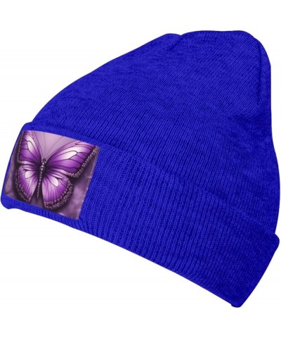 Black Warm Knit Hat Beautiful Purple Butterfly Art Pattern Soft Good Elasticity Suitable for Outdoor Sports Blue $11.46 Skull...