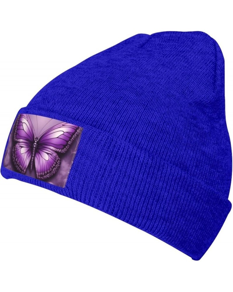 Black Warm Knit Hat Beautiful Purple Butterfly Art Pattern Soft Good Elasticity Suitable for Outdoor Sports Blue $11.46 Skull...