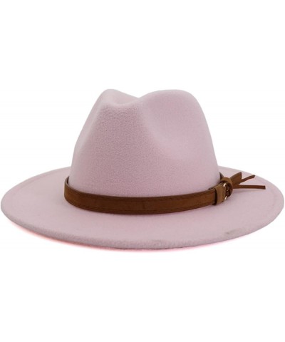 Fedora Hats for Women,Felt Fedora Hats for Womens Panama Hat Wide Brim M508_pink $10.99 Sun Hats