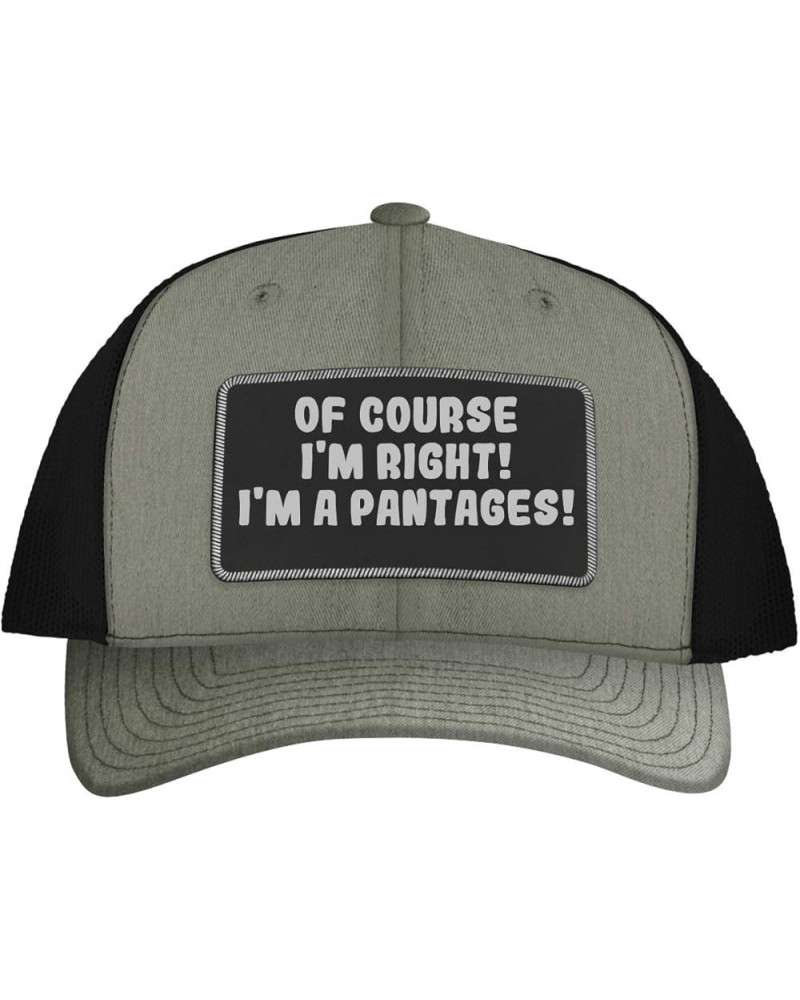 of Course I'm Right! I'm A Pantages! - Leather Black Patch Engraved Trucker Hat Heather/black $14.91 Baseball Caps