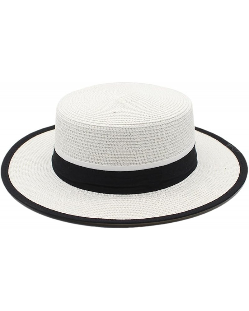 Women Straw Hat Classic Flat Ribbon Bow Lady Travel Sun Hats Summer Panama Beach Hats White $17.96 Sun Hats