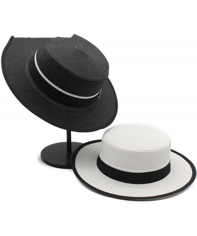 Women Straw Hat Classic Flat Ribbon Bow Lady Travel Sun Hats Summer Panama Beach Hats White $17.96 Sun Hats