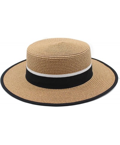 Women Straw Hat Classic Flat Ribbon Bow Lady Travel Sun Hats Summer Panama Beach Hats White $17.96 Sun Hats