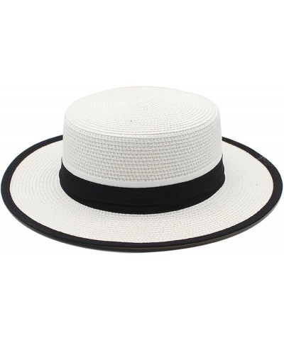 Women Straw Hat Classic Flat Ribbon Bow Lady Travel Sun Hats Summer Panama Beach Hats White $17.96 Sun Hats