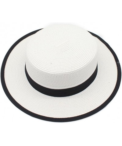 Women Straw Hat Classic Flat Ribbon Bow Lady Travel Sun Hats Summer Panama Beach Hats White $17.96 Sun Hats