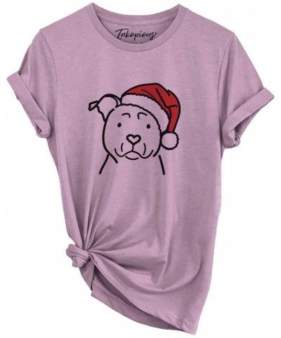 Santa Hat American Staffordshire Terrier T-Shirt Unisex Orchid Crewneck $14.52 Skullies & Beanies