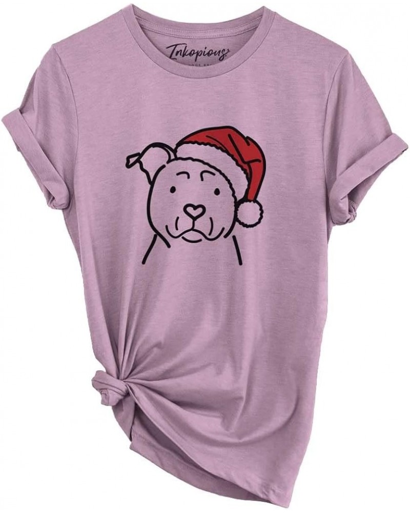 Santa Hat American Staffordshire Terrier T-Shirt Unisex Orchid Crewneck $14.52 Skullies & Beanies