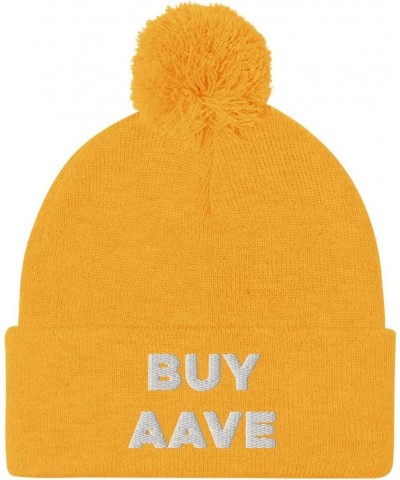 Buy Aave Crypto Hat (Embroidered Pom-Pom Beanie) Gold $18.63 Skullies & Beanies