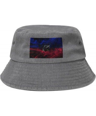 Smoke Style Flag of Haiti Bucket Hat for Women Men Summer Travel Sun Hat Outdoor Cap Funny Bucket Hats Gray $11.73 Bucket Hats