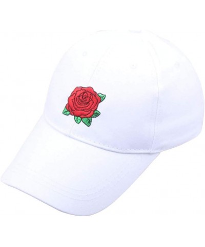 Washed Floral Baseball Caps Rose Embroidered Dad Hats Adjustable Vintage Women Men Summer Cute Trucker Hat White $7.01 Rain Hats