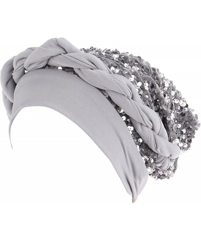 Pre-Braid Turban Hat Head Headwear Braid Bohemian Cap Hair Cancer Cover Hat Wrap Caps Muslim Hijib Grey $7.18 Skullies & Beanies