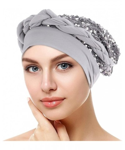 Pre-Braid Turban Hat Head Headwear Braid Bohemian Cap Hair Cancer Cover Hat Wrap Caps Muslim Hijib Grey $7.18 Skullies & Beanies