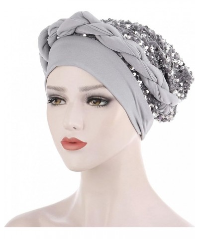 Pre-Braid Turban Hat Head Headwear Braid Bohemian Cap Hair Cancer Cover Hat Wrap Caps Muslim Hijib Grey $7.18 Skullies & Beanies