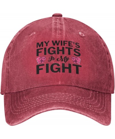 My Wife's Fight is My Fight Hat Breast Cancer Awareness Support Hat for Men Women Baseball Cap Cowboy Dad Tracker Hat Red $12...