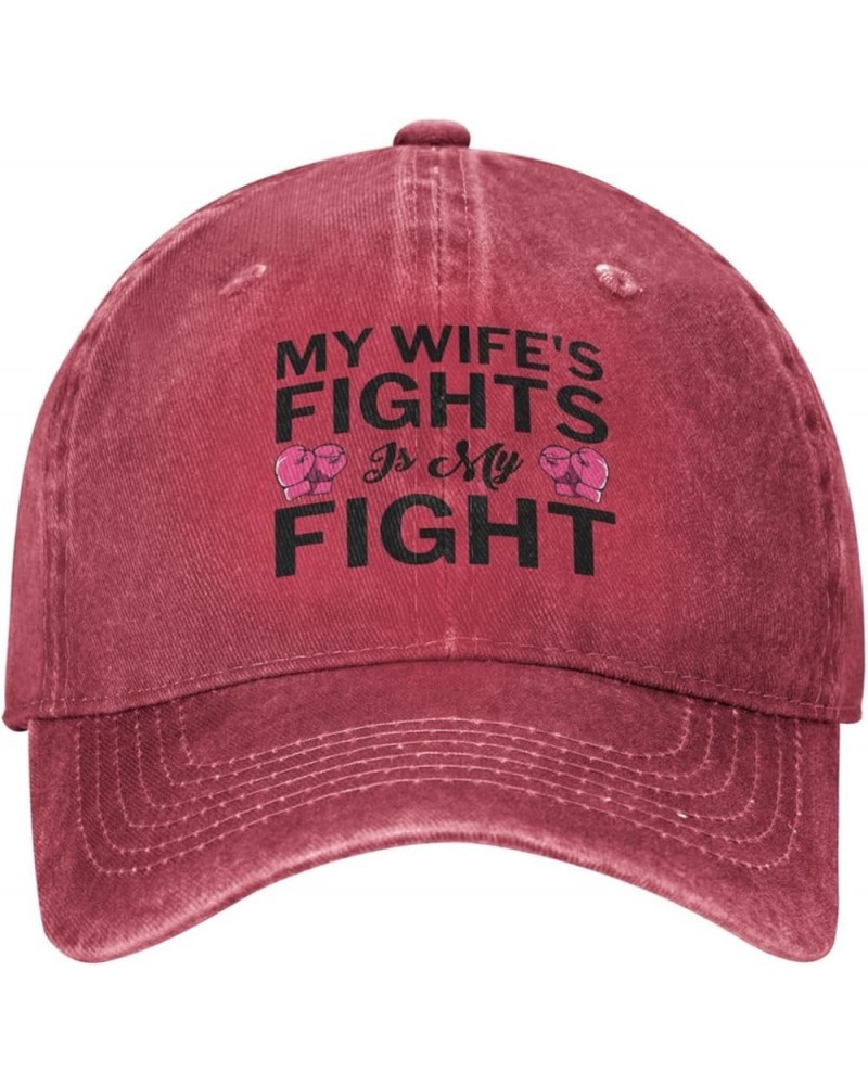 My Wife's Fight is My Fight Hat Breast Cancer Awareness Support Hat for Men Women Baseball Cap Cowboy Dad Tracker Hat Red $12...