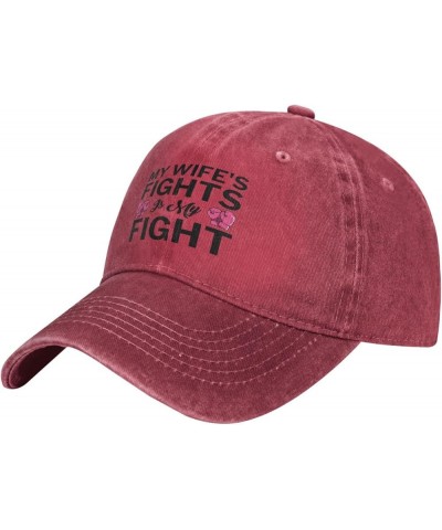 My Wife's Fight is My Fight Hat Breast Cancer Awareness Support Hat for Men Women Baseball Cap Cowboy Dad Tracker Hat Red $12...