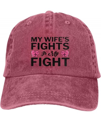 My Wife's Fight is My Fight Hat Breast Cancer Awareness Support Hat for Men Women Baseball Cap Cowboy Dad Tracker Hat Red $12...