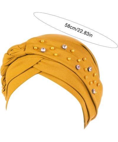 African Turbans Pre Tied Knot Headwrap Faux Pearl Bead Head Beanie Bonnet Soft Headscarf Women Sleep Cap Yellow $7.77 Skullie...