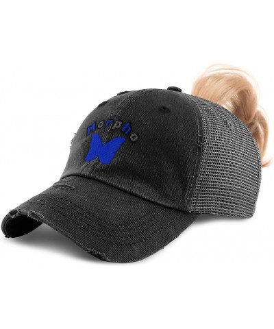 Custom Womens Ponytail Cap Morpho Insects Nature Cotton Biology Distressed Trucker Hat Black Design Only $13.34 Baseball Caps