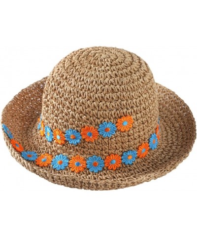 Women Floppy Straw Sun Hat Wide Brim Beach Hat Packable Roll up Bucket Hat UPF 50+ Floral Summer Hat Flower Khaki $11.13 Sun ...