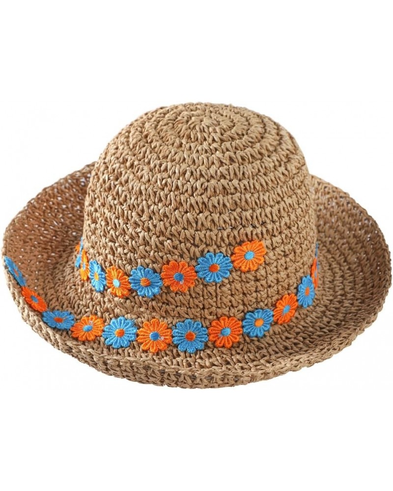 Women Floppy Straw Sun Hat Wide Brim Beach Hat Packable Roll up Bucket Hat UPF 50+ Floral Summer Hat Flower Khaki $11.13 Sun ...