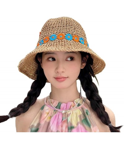 Women Floppy Straw Sun Hat Wide Brim Beach Hat Packable Roll up Bucket Hat UPF 50+ Floral Summer Hat Flower Khaki $11.13 Sun ...