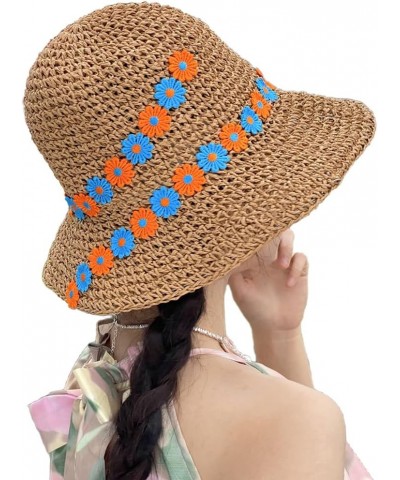 Women Floppy Straw Sun Hat Wide Brim Beach Hat Packable Roll up Bucket Hat UPF 50+ Floral Summer Hat Flower Khaki $11.13 Sun ...