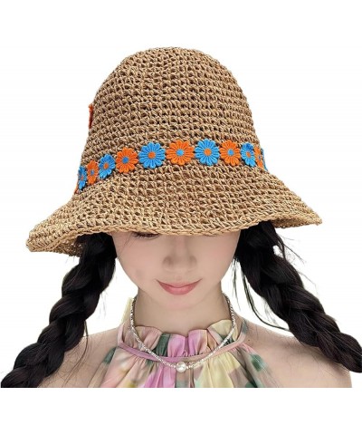 Women Floppy Straw Sun Hat Wide Brim Beach Hat Packable Roll up Bucket Hat UPF 50+ Floral Summer Hat Flower Khaki $11.13 Sun ...