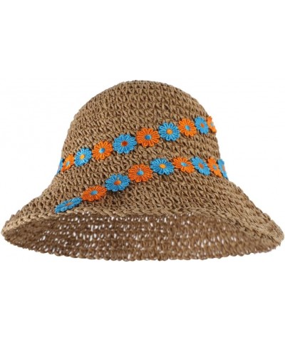 Women Floppy Straw Sun Hat Wide Brim Beach Hat Packable Roll up Bucket Hat UPF 50+ Floral Summer Hat Flower Khaki $11.13 Sun ...