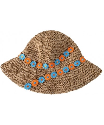 Women Floppy Straw Sun Hat Wide Brim Beach Hat Packable Roll up Bucket Hat UPF 50+ Floral Summer Hat Flower Khaki $11.13 Sun ...