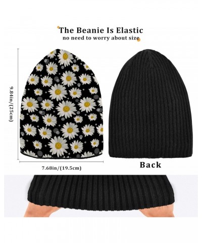 Daisy Black Beanie Hat for Women Men Winter Soft Knit Hat Cuffed Mens Slouchy Beanies Skull Cap Warm Womens Ski Hats $11.21 S...