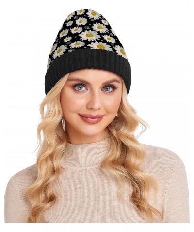 Daisy Black Beanie Hat for Women Men Winter Soft Knit Hat Cuffed Mens Slouchy Beanies Skull Cap Warm Womens Ski Hats $11.21 S...