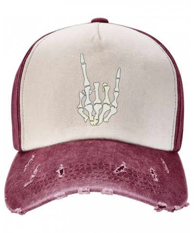 Funny Skeleton Hand Cotton Women's Baseball Hat Original Washed Denim Trucker Cap Adjustable,Dark Red Dark Red $11.22 Basebal...