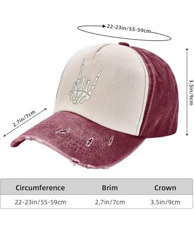 Funny Skeleton Hand Cotton Women's Baseball Hat Original Washed Denim Trucker Cap Adjustable,Dark Red Dark Red $11.22 Basebal...