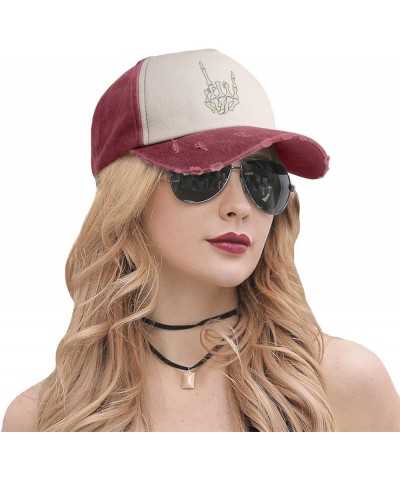 Funny Skeleton Hand Cotton Women's Baseball Hat Original Washed Denim Trucker Cap Adjustable,Dark Red Dark Red $11.22 Basebal...