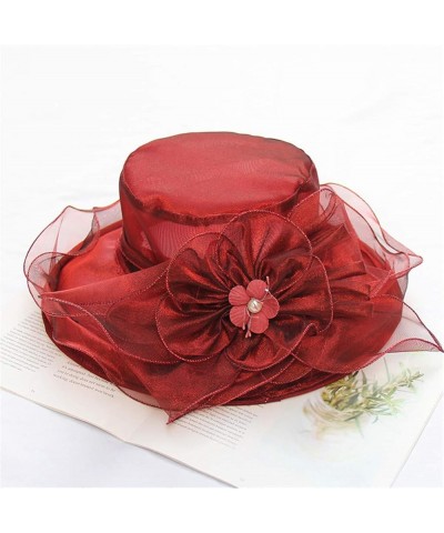 Women's Church Fascinator Bridal Tea Party Wedding Hat Marching Band Hats for Women D-wine Red $8.78 Rain Hats