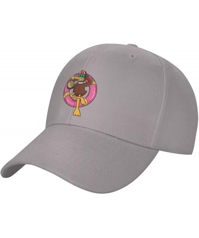 Cute Duck Swimming Holding Juice Baseball Cap for Men Women Dad Hat Classic Adjustable Golf Hats Gray $11.40 Baseball Caps