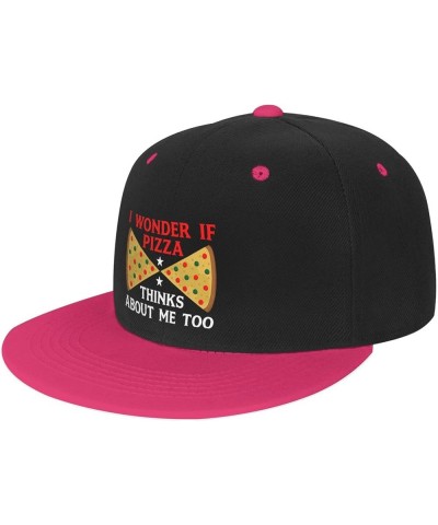 I Wonder If Pizza Thinks About Me Too Baseball Cap for Men Women Snapback Hat Adjustable Flat Bill Hats Pink $11.37 Baseball ...