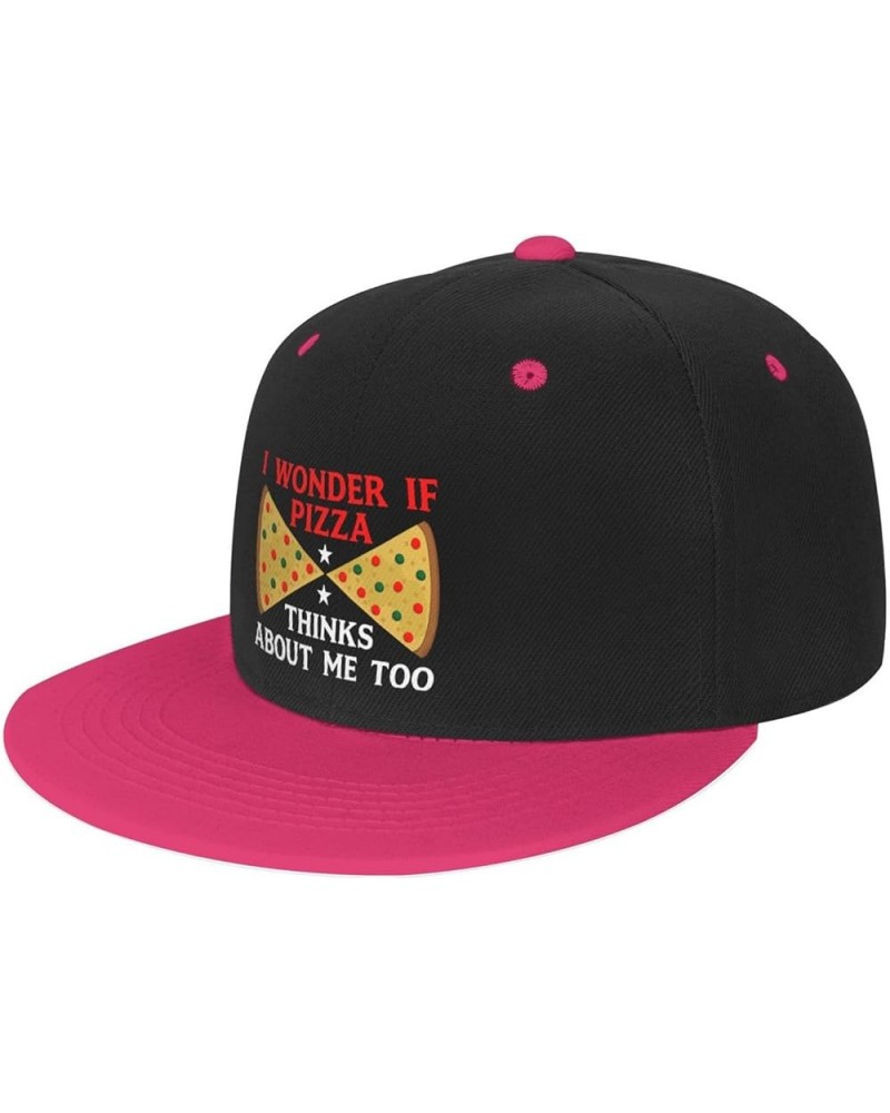 I Wonder If Pizza Thinks About Me Too Baseball Cap for Men Women Snapback Hat Adjustable Flat Bill Hats Pink $11.37 Baseball ...