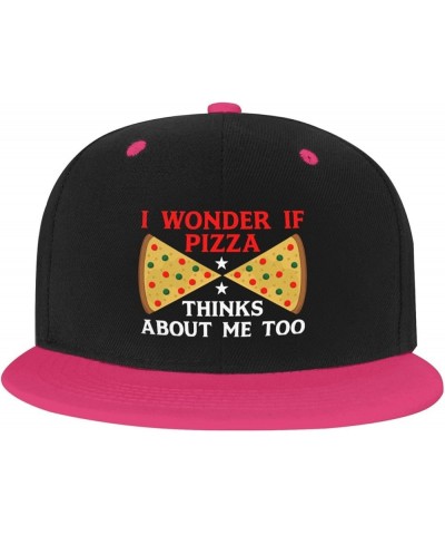 I Wonder If Pizza Thinks About Me Too Baseball Cap for Men Women Snapback Hat Adjustable Flat Bill Hats Pink $11.37 Baseball ...