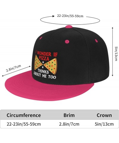 I Wonder If Pizza Thinks About Me Too Baseball Cap for Men Women Snapback Hat Adjustable Flat Bill Hats Pink $11.37 Baseball ...