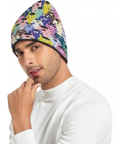 Funny Llamas Colorful Winter Slouchy Beanie Hats for Men Women Lined Knit Warm Thick Binie Hat with Soft Velvet Fisherman Bea...