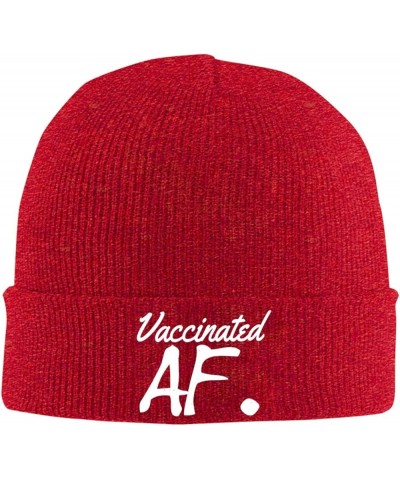 Vaccinated Af Winter Knitted Hat Soft Warm Beanie Hat Black Red $10.79 Skullies & Beanies