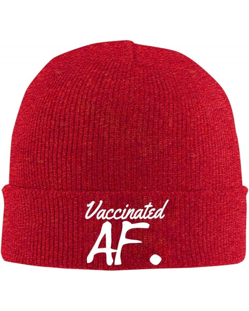 Vaccinated Af Winter Knitted Hat Soft Warm Beanie Hat Black Red $10.79 Skullies & Beanies