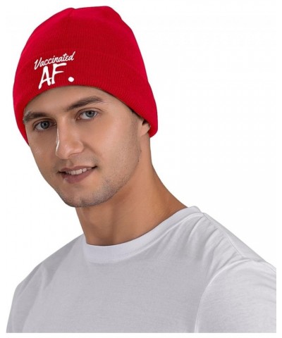 Vaccinated Af Winter Knitted Hat Soft Warm Beanie Hat Black Red $10.79 Skullies & Beanies