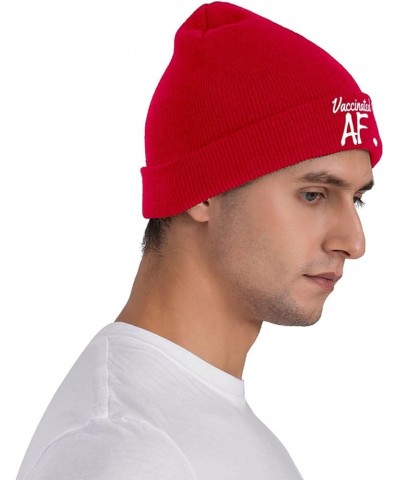 Vaccinated Af Winter Knitted Hat Soft Warm Beanie Hat Black Red $10.79 Skullies & Beanies