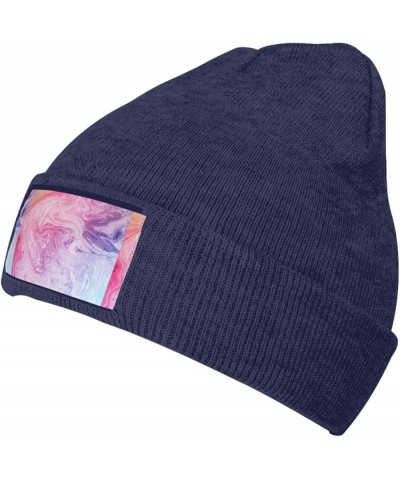 Colorful Marble Pastel Pink Blue Purple Print Leisure Knitted Hat Warm Hat for Men Women & Kids& Elastic Daily Hat Navy Blue ...