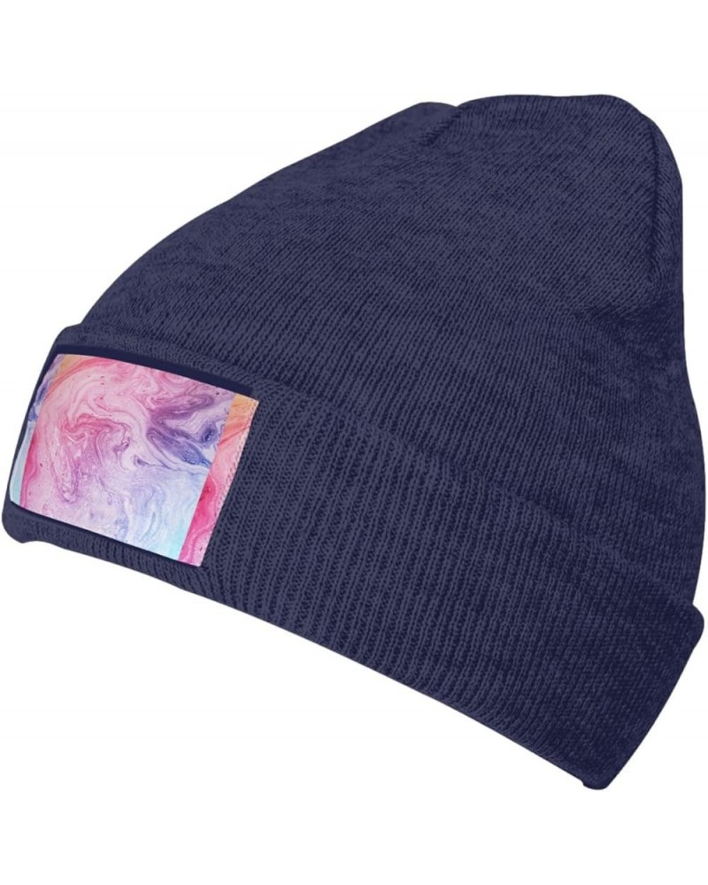 Colorful Marble Pastel Pink Blue Purple Print Leisure Knitted Hat Warm Hat for Men Women & Kids& Elastic Daily Hat Navy Blue ...