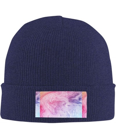 Colorful Marble Pastel Pink Blue Purple Print Leisure Knitted Hat Warm Hat for Men Women & Kids& Elastic Daily Hat Navy Blue ...