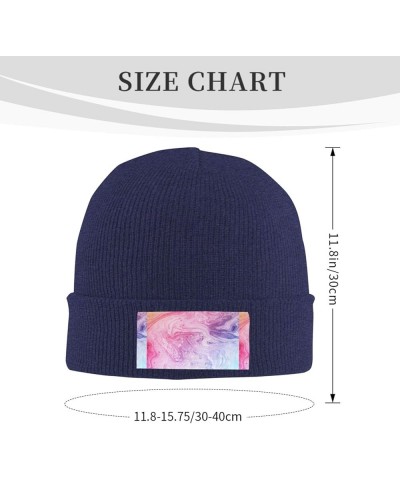 Colorful Marble Pastel Pink Blue Purple Print Leisure Knitted Hat Warm Hat for Men Women & Kids& Elastic Daily Hat Navy Blue ...